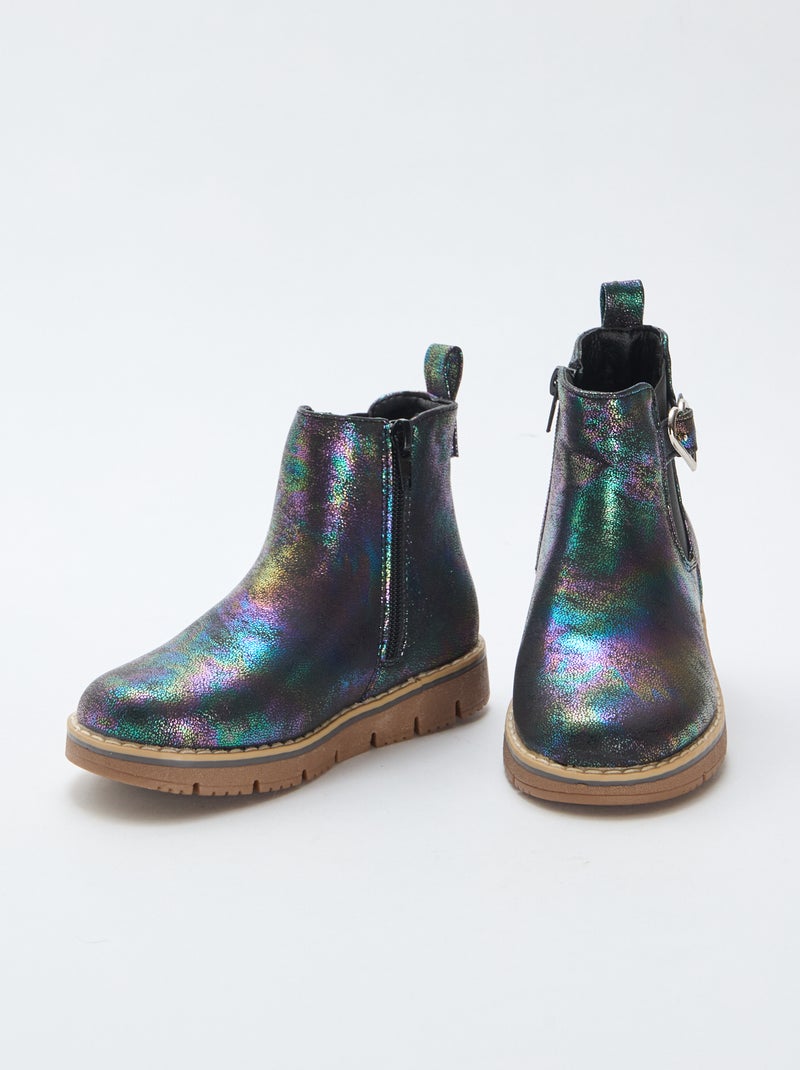 Boots en simili irisé et pailleté Bleu - Kiabi