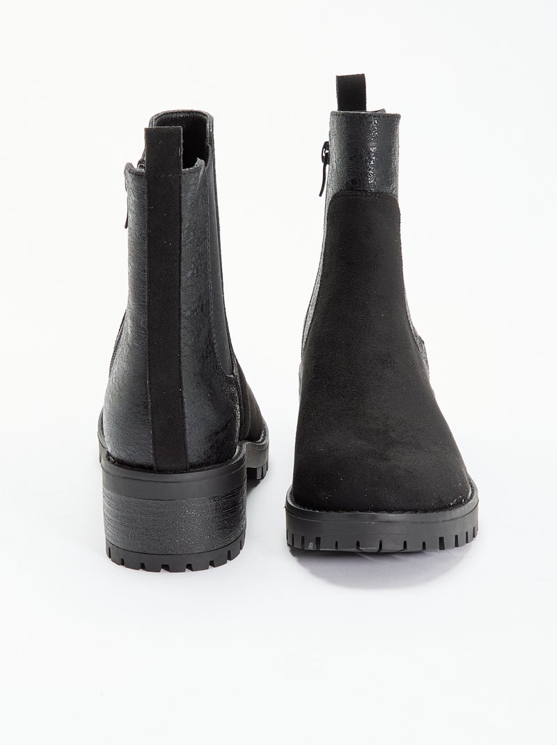 Boots en simili texturé et suédine Noir - Kiabi