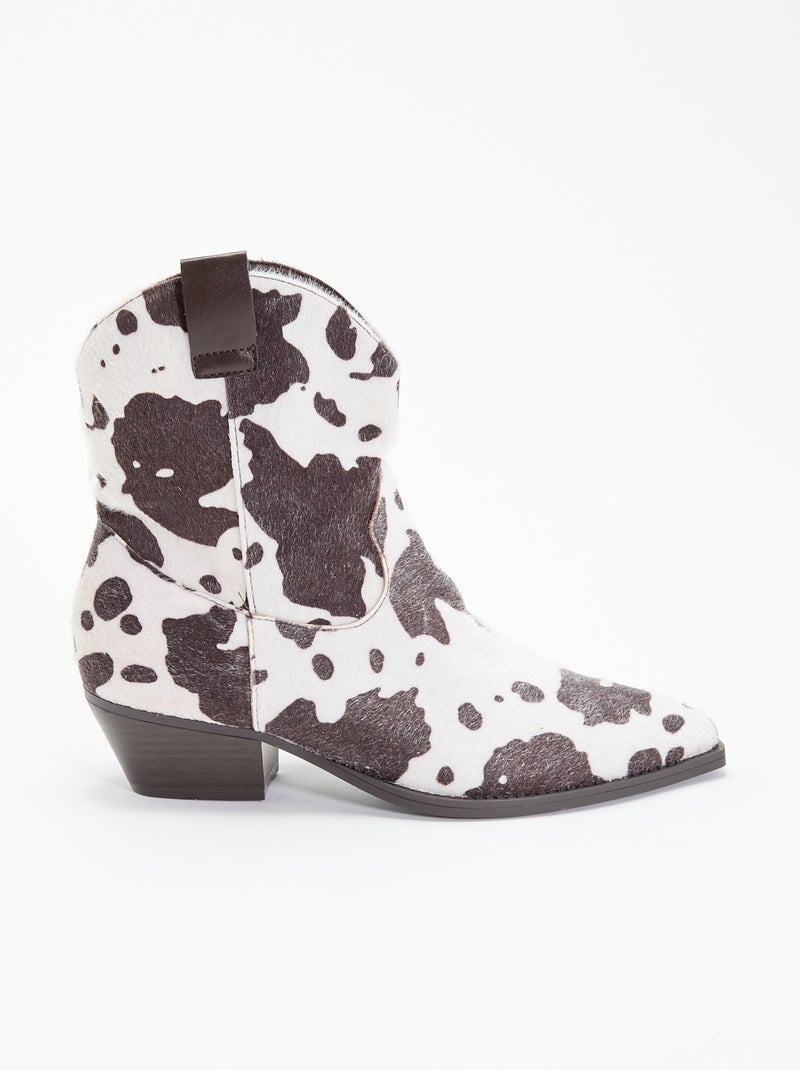 Boots in cowboylaarsstijl met imitatie koeienhuid Bruin - Kiabi
