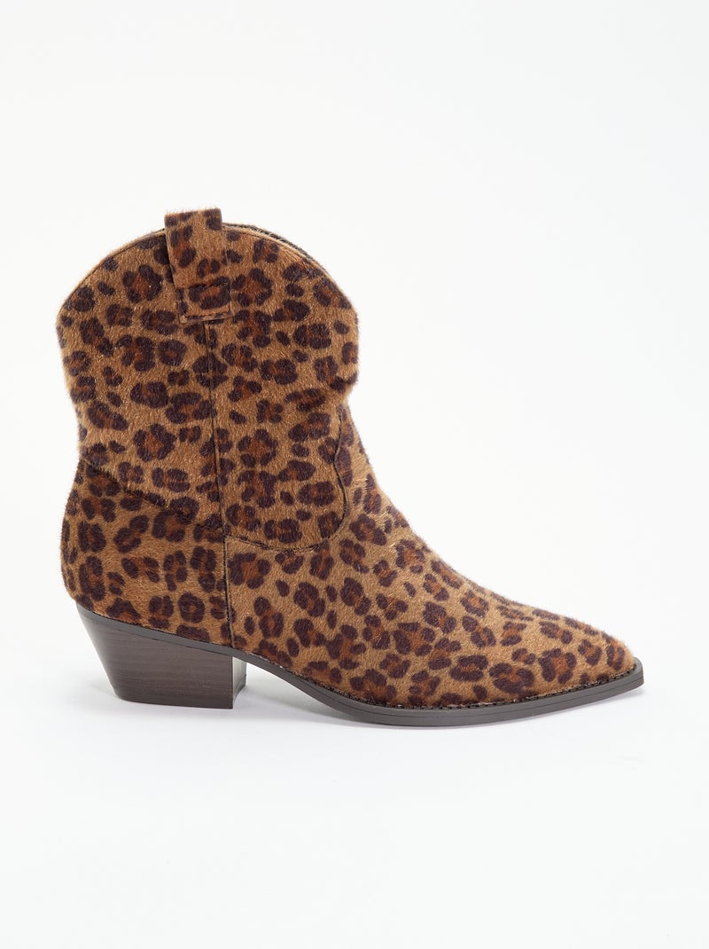 Boots in cowboylaarsstijl met imitatie koeienhuid Bruin - Kiabi