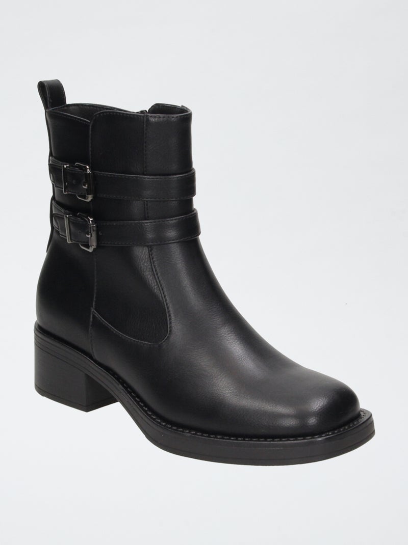 Boots met riempjes en ritssluitingen Zwart - Kiabi