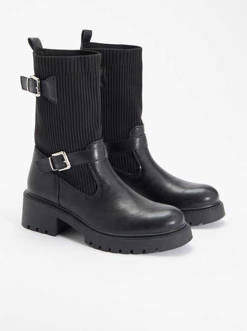 Boots met sok-effect van imitatieleer en gesp - Kiabi Boots met sok-effect van imitatieleer en gesp - Kiabi
