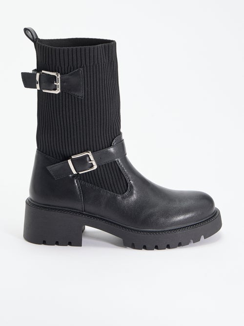 Boots met sok-effect van imitatieleer en gesp - Kiabi Boots met sok-effect van imitatieleer en gesp - Kiabi