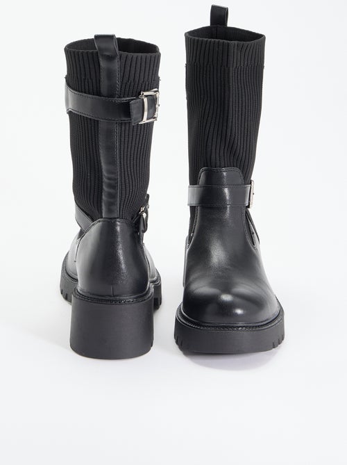 Boots met sok-effect van imitatieleer en gesp - Kiabi Boots met sok-effect van imitatieleer en gesp - Kiabi