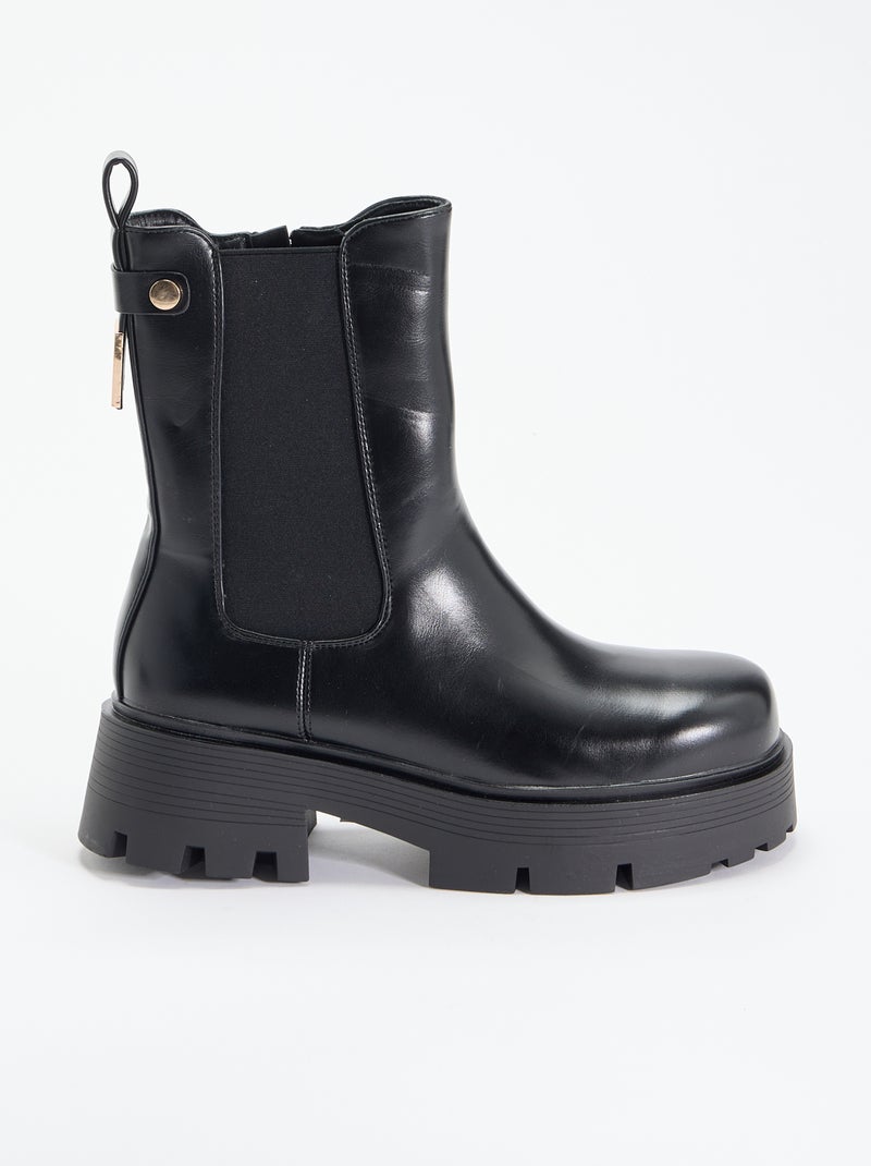 Boots mi-hautes en simili Noir - Kiabi