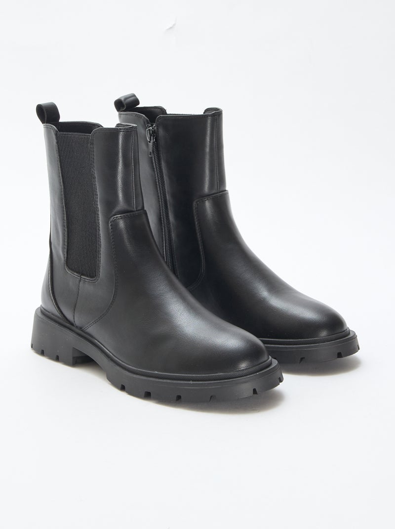 Boots modèle ajusté en simili avec soufflets élastiques Noir - Kiabi