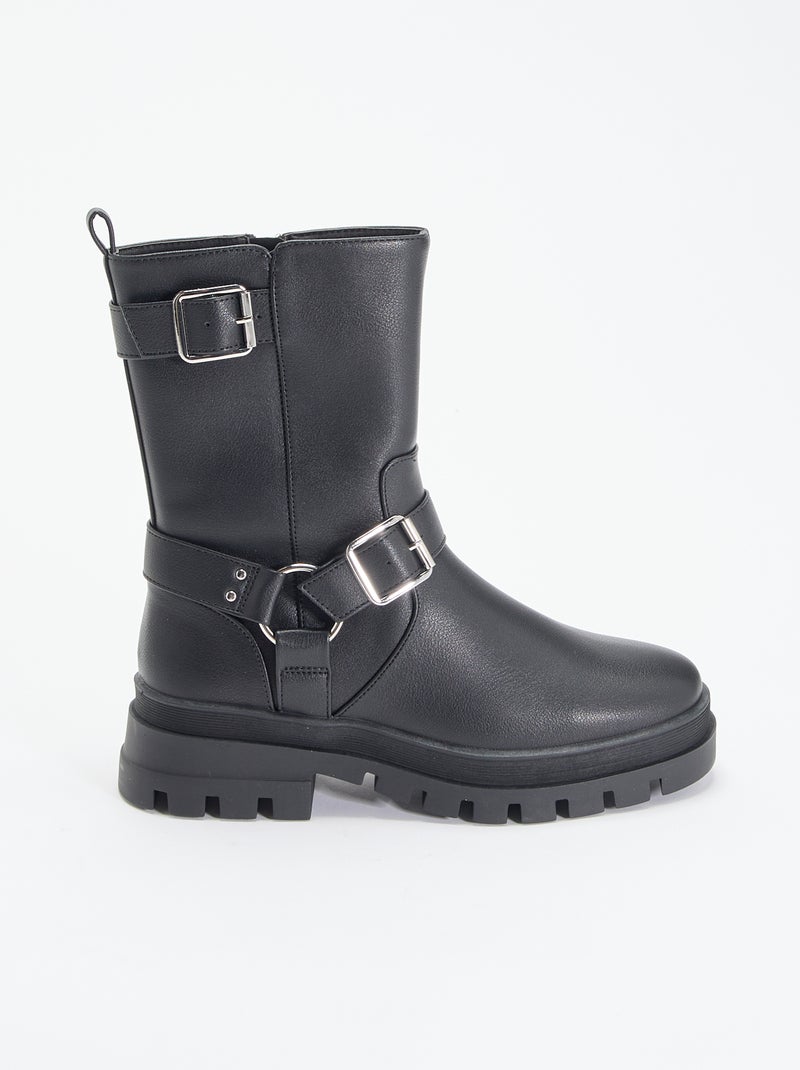 Boots motarde avec sangles fantaisies Noir - Kiabi