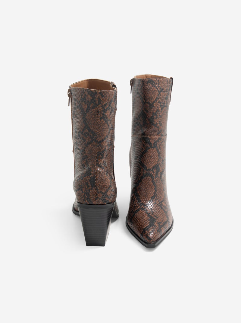 Boots style santiags imitation peau de serpent Marron - Kiabi