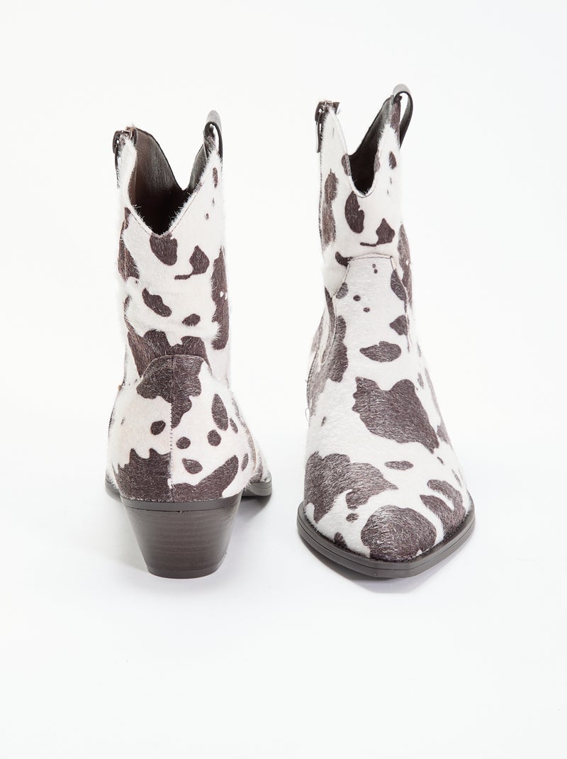 Boots style santiags imitation peau de vache Marron - Kiabi