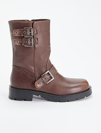 Boots tige haute en simili avec lanière fantaisie