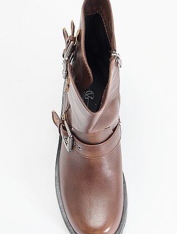 Boots tige haute en simili avec lanière fantaisie