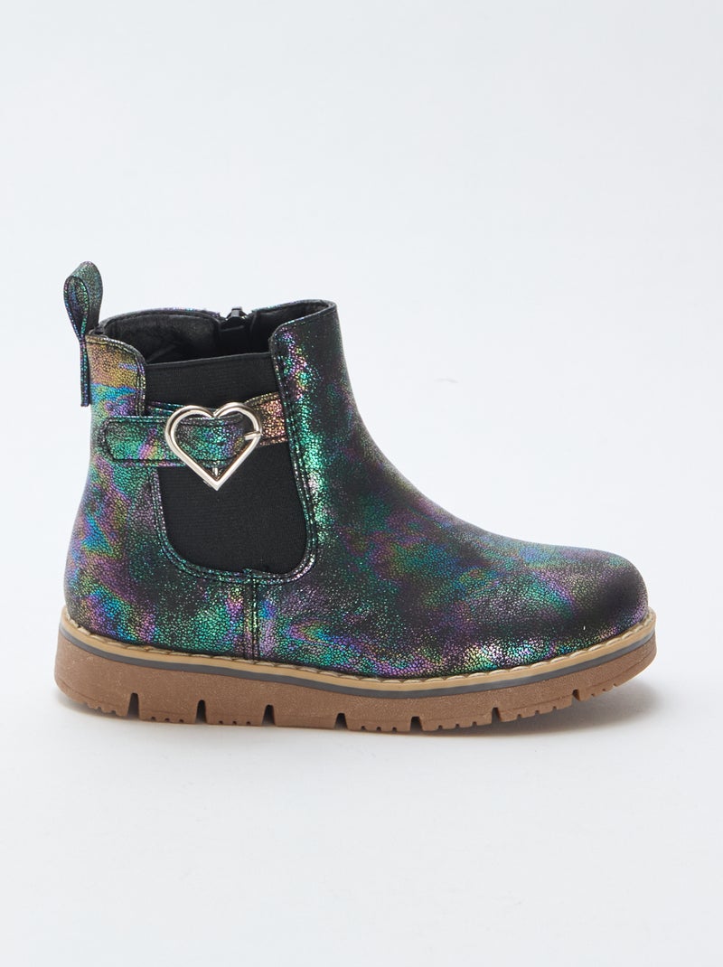 Boots van glanzend imitatieleer met pailletten Blauw - Kiabi