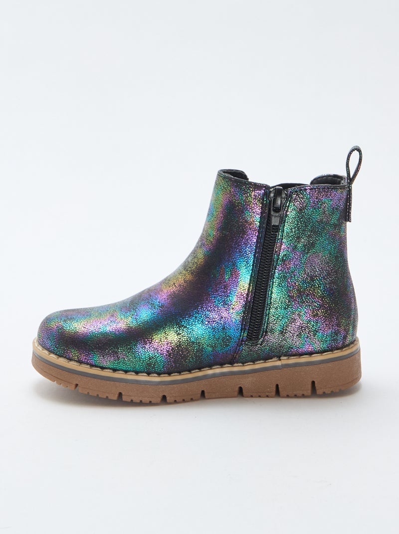 Boots van glanzend imitatieleer met pailletten Blauw - Kiabi