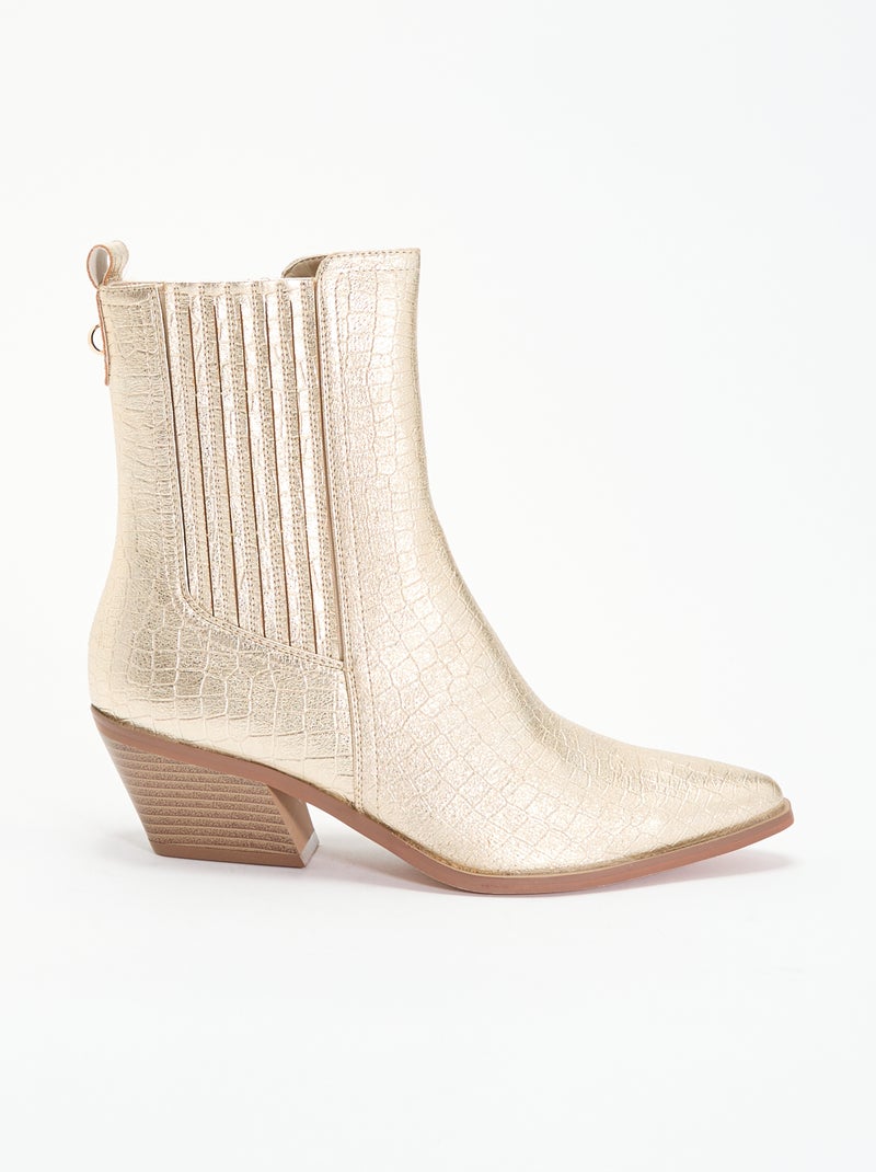 Boots van imitatielakleer met textuur en hakken Geel - Kiabi