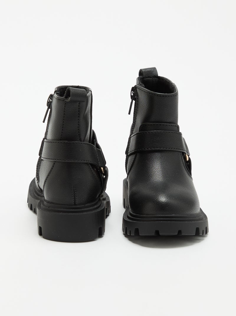 Boots van imitatieleer met bikerband Zwart - Kiabi