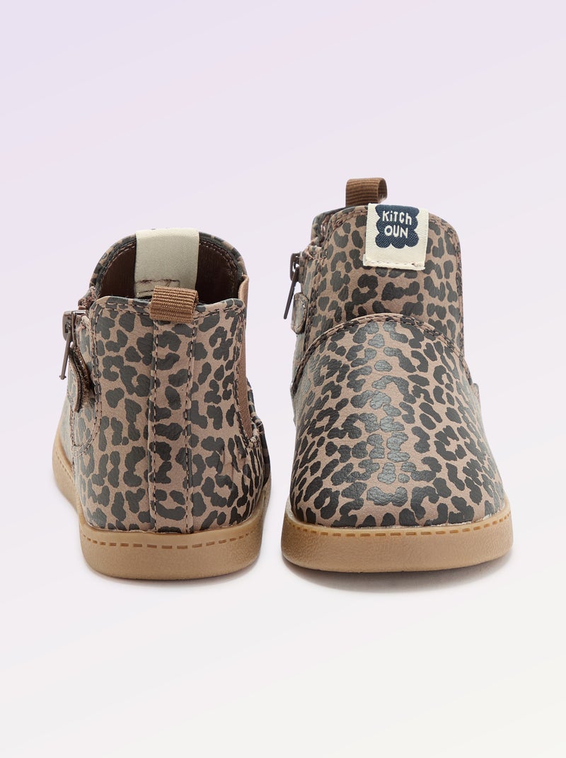 Boots van imitatieleer met elastische inzet Biege - Kiabi