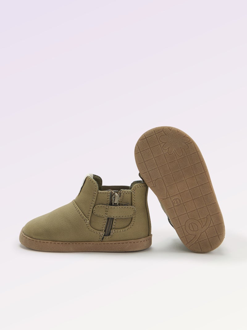 Boots van imitatieleer met elastische inzet Kaki - Kiabi
