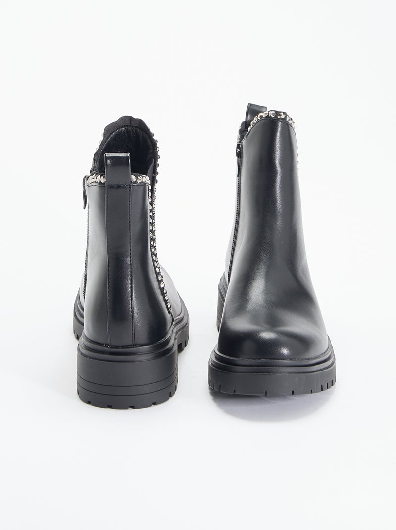 Boots van imitatieleer met strass Zwart - Kiabi