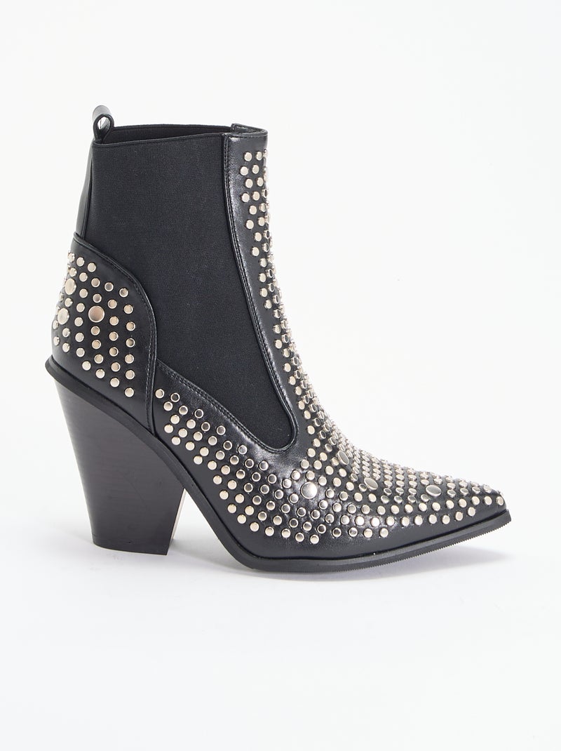 Boots van imitatieleer met studs Zwart - Kiabi