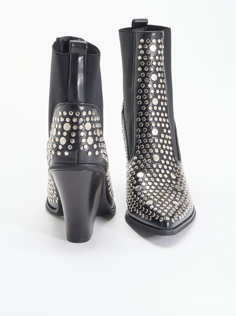 Boots van imitatieleer met studs Zwart - Kiabi