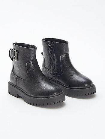 Boots van imitatieleer met textuur en metallic gesp