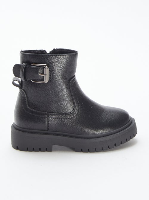 Boots van imitatieleer met textuur en metallic gesp - Kiabi