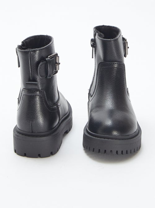 Boots van imitatieleer met textuur en metallic gesp - Kiabi