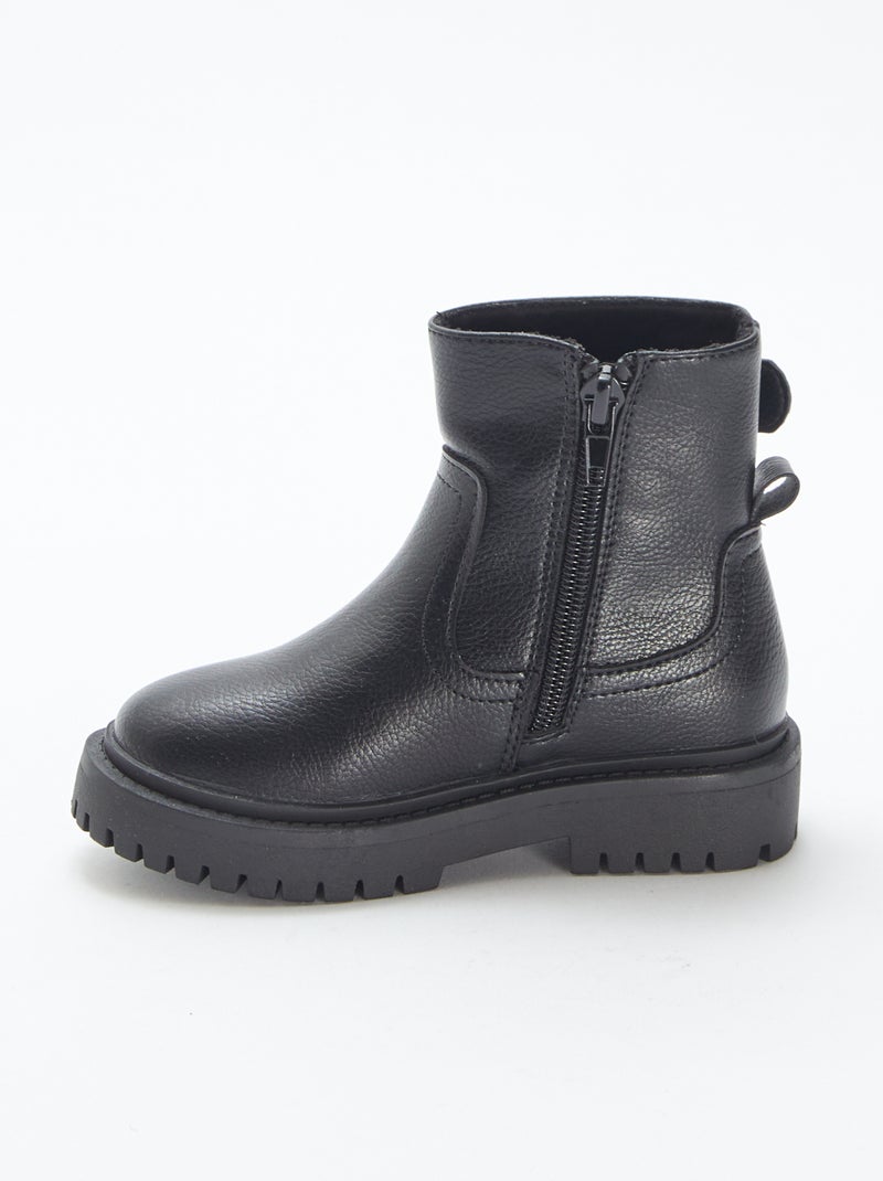 Boots van imitatieleer met textuur en metallic gesp Zwart - Kiabi