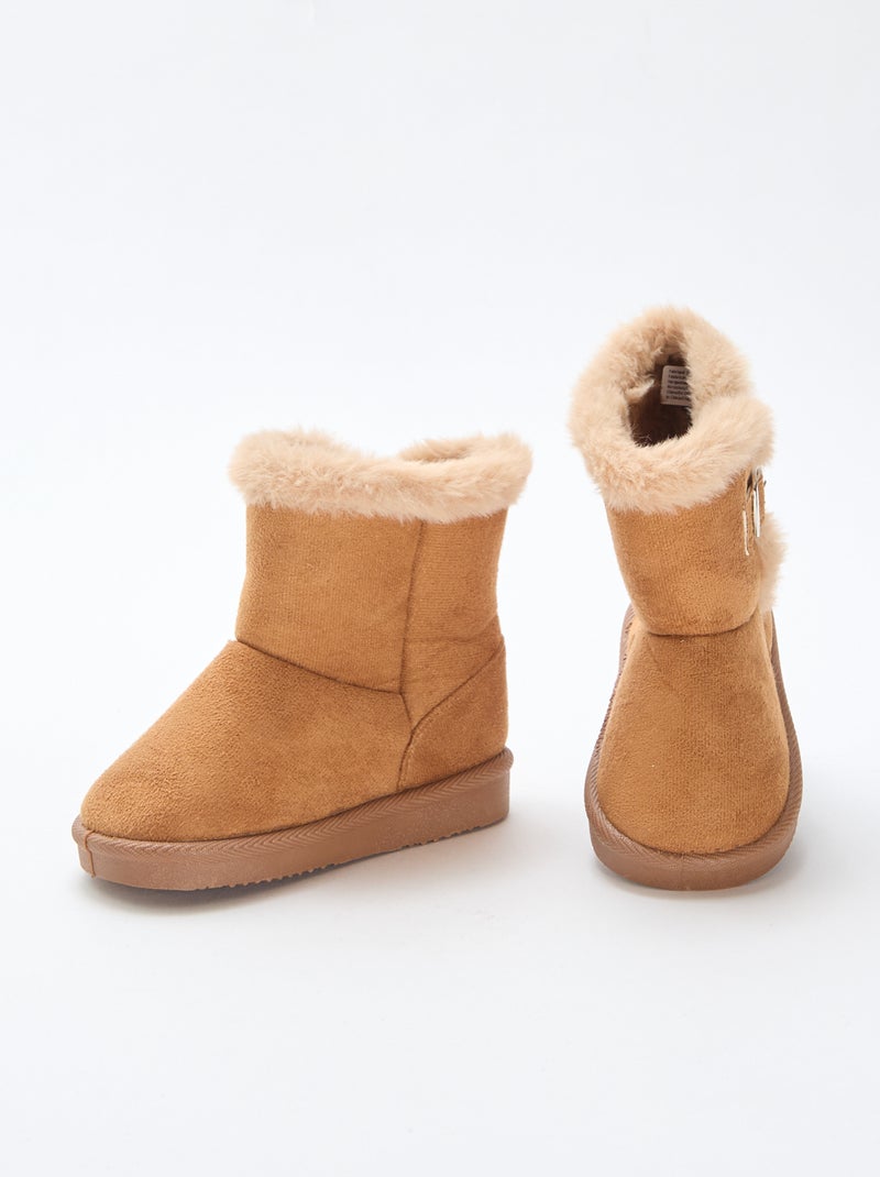 Boots van suedine met binnenvoering Bruin - Kiabi