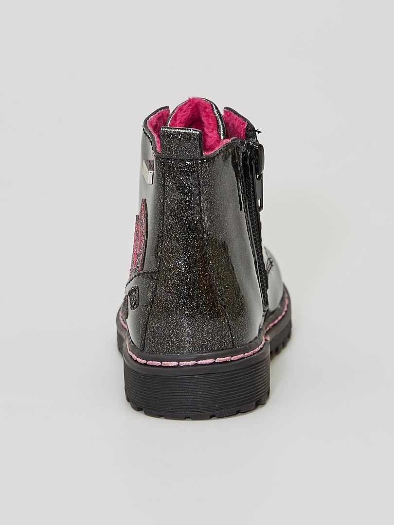 Boots vernies à paillettes noir - Kiabi