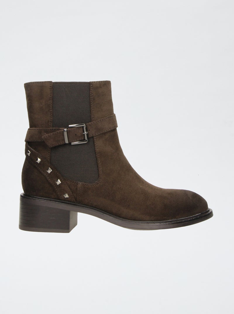 Boots zippées en suédine Marron - Kiabi