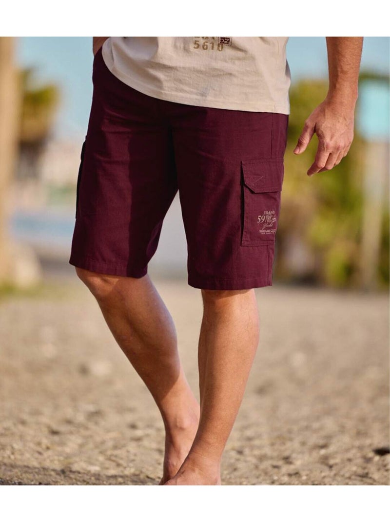 Bordeauxrode cargobermuda van canvas  - ATLAS FOR MEN Bordeaux - Kiabi