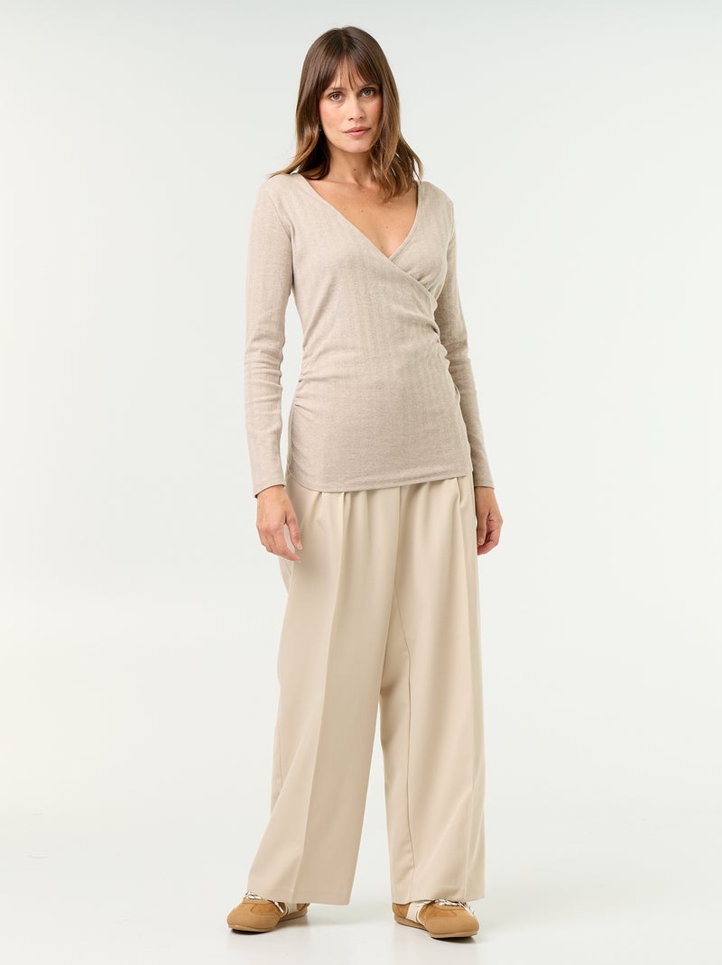 Borstvoeding T-shirt met cache-coeurhals Biege - Kiabi