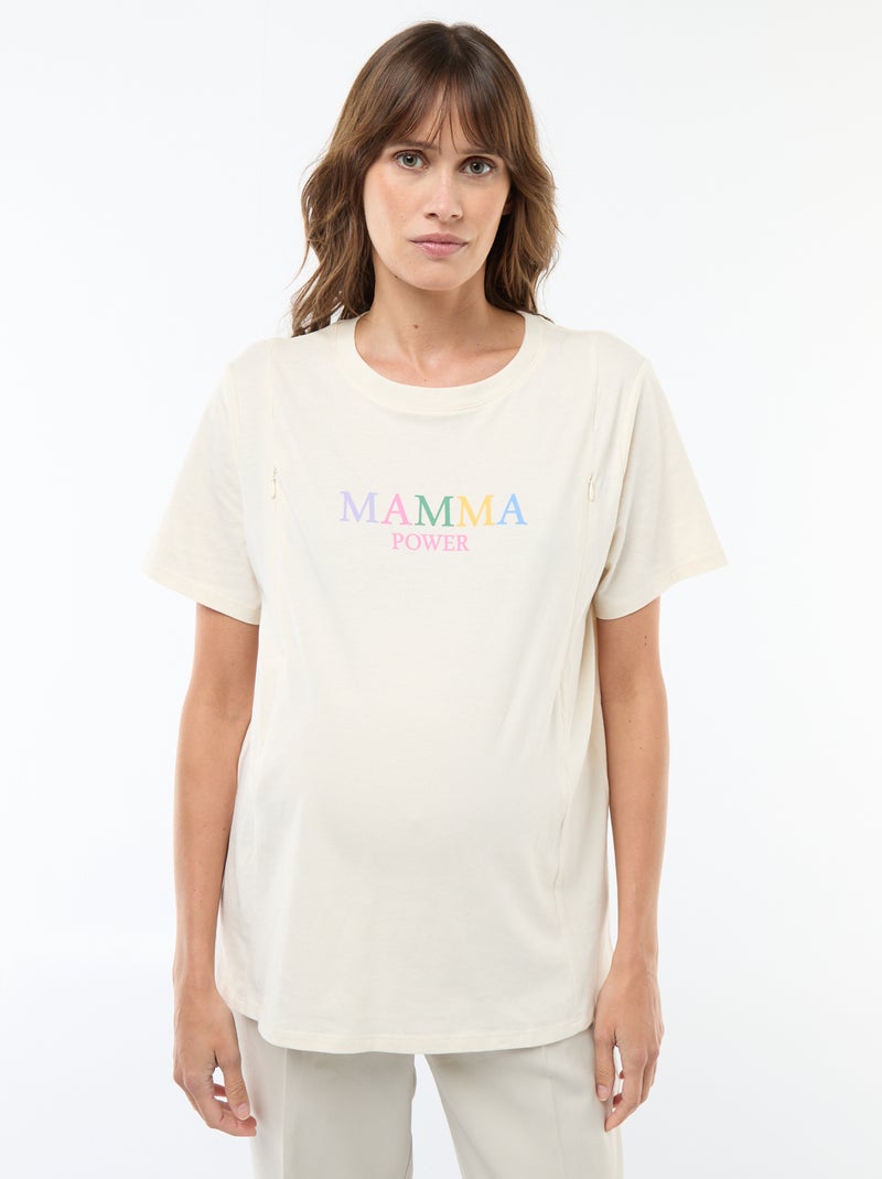 Borstvoedings-T-shirt met korte mouw en print Wit - Kiabi