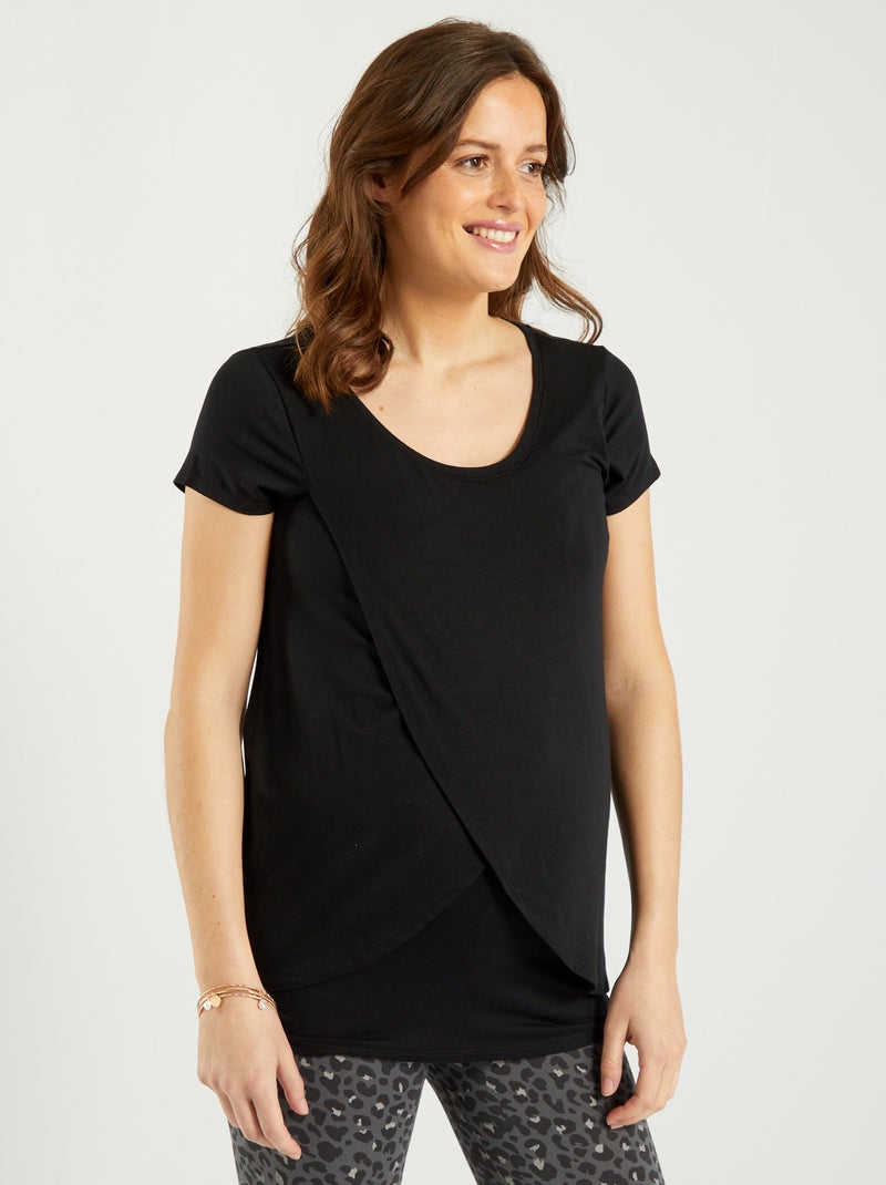 Borstvoedings-T-shirt met ronde hals zwart - Kiabi