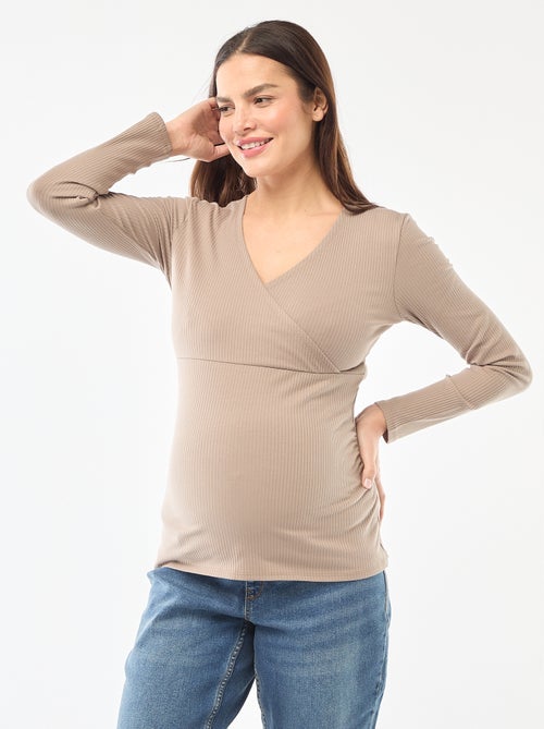 Borstvoedings-T-shirt van ribstof - Kiabi