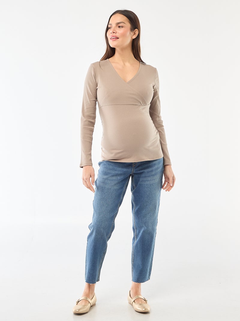 Borstvoedings-T-shirt van ribstof Biege - Kiabi