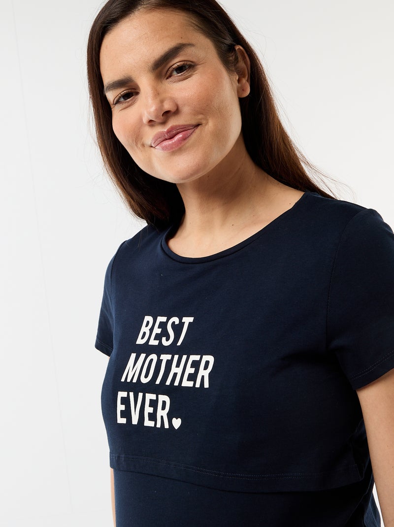 Borstvoedingsnachthemd met opschrift BLAUW - Kiabi