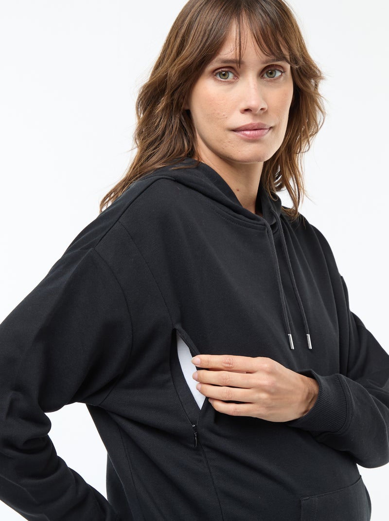 Borstvoedingssweater met capuchon zwart - Kiabi