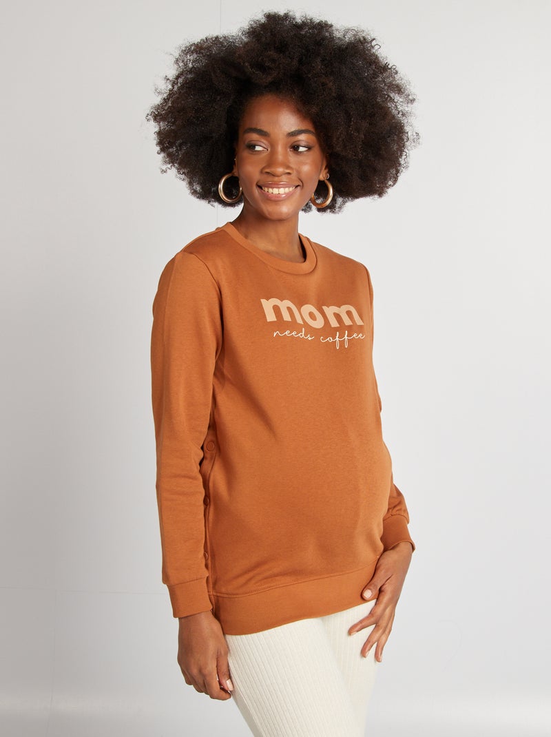 Borstvoedingssweater met print BRUIN - Kiabi