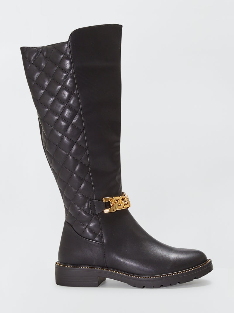Bottes cavalières matelassées avec chaine dorée noir - Kiabi
