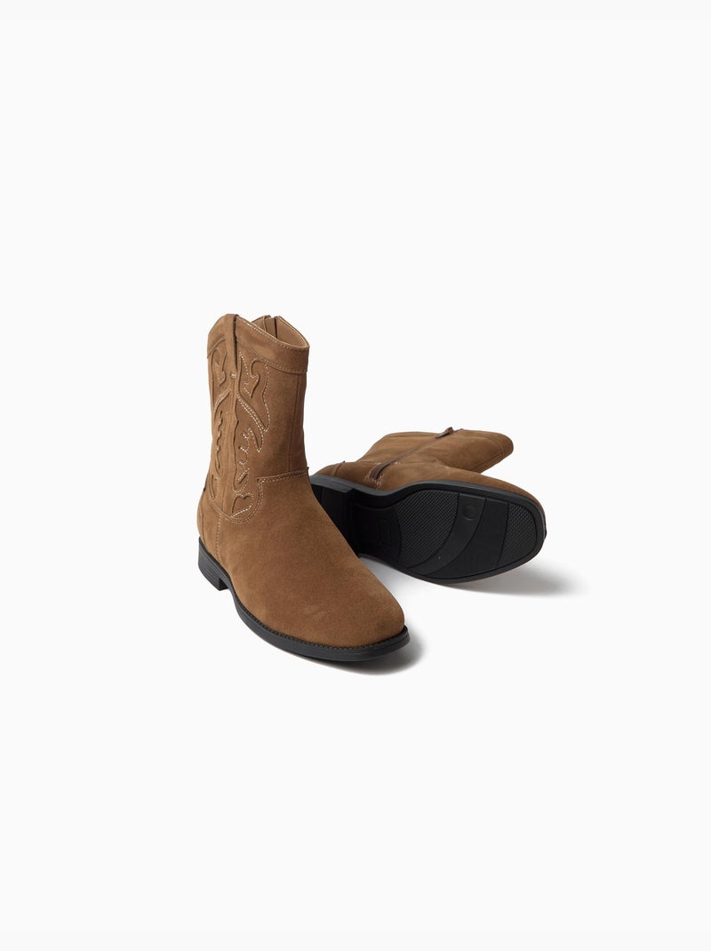 Bottes de cowboy brodées, mo fashion Marron - Kiabi