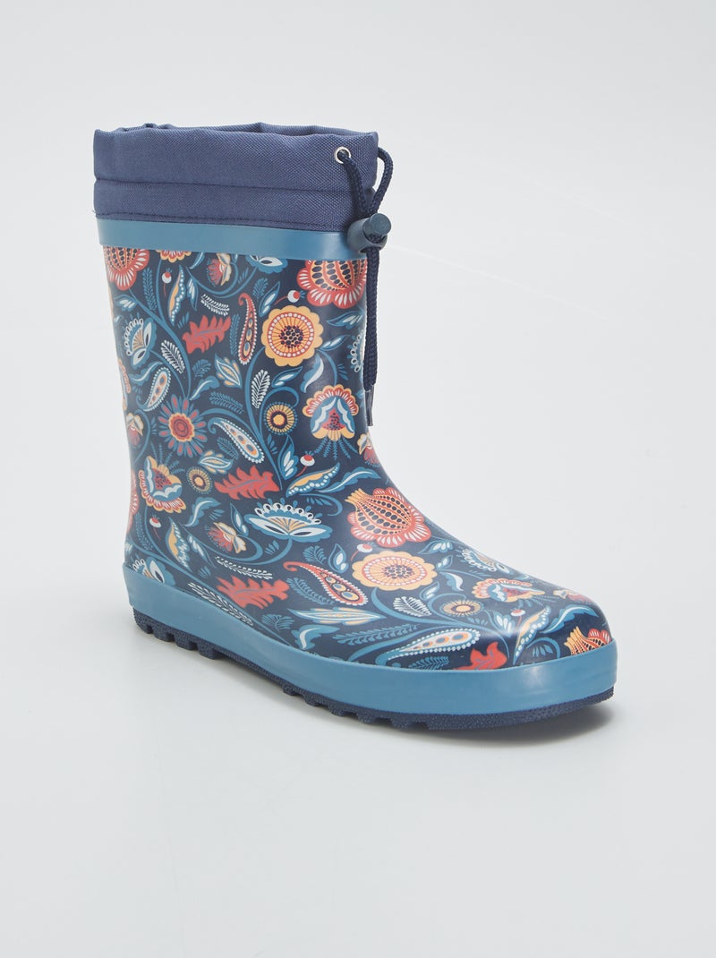 Bottes de pluie 'fleurie' bleu - Kiabi