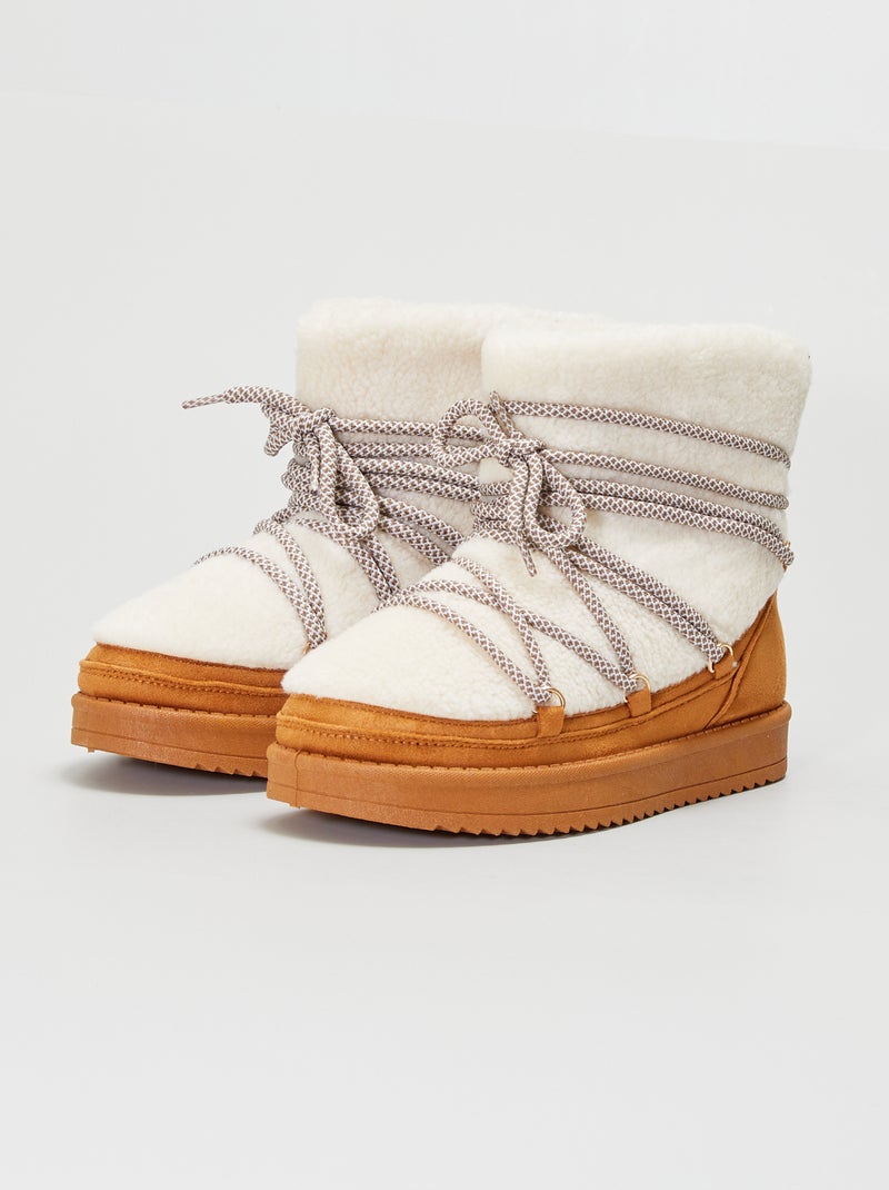 Bottes fourrées bicolore Camel/blanc - Kiabi