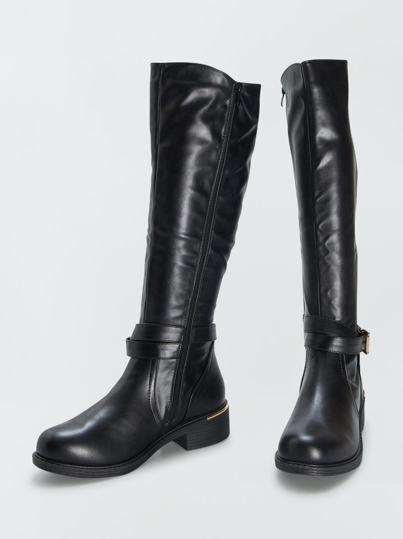 Bottes hautes cavalières avec boucle Noir - Kiabi