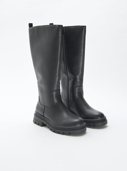 Bottes hautes en simili avec semelles crantées - Kiabi