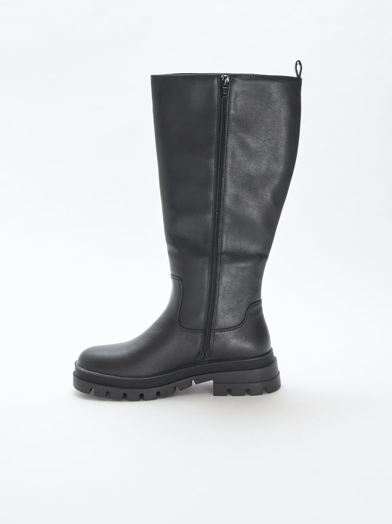 Bottes hautes en simili avec semelles crantées Noir - Kiabi