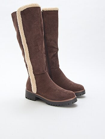 Bottes hautes en suédine avec biais effet moutonné