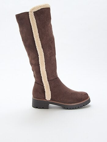 Bottes hautes en suédine avec biais effet moutonné