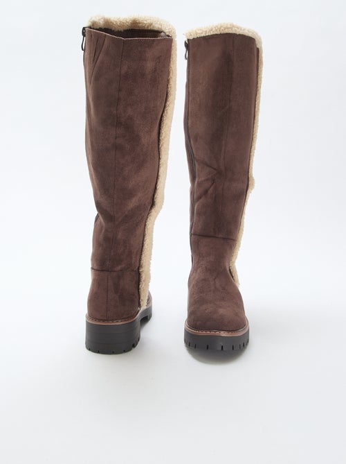 Bottes hautes en suédine avec biais effet moutonné - Kiabi